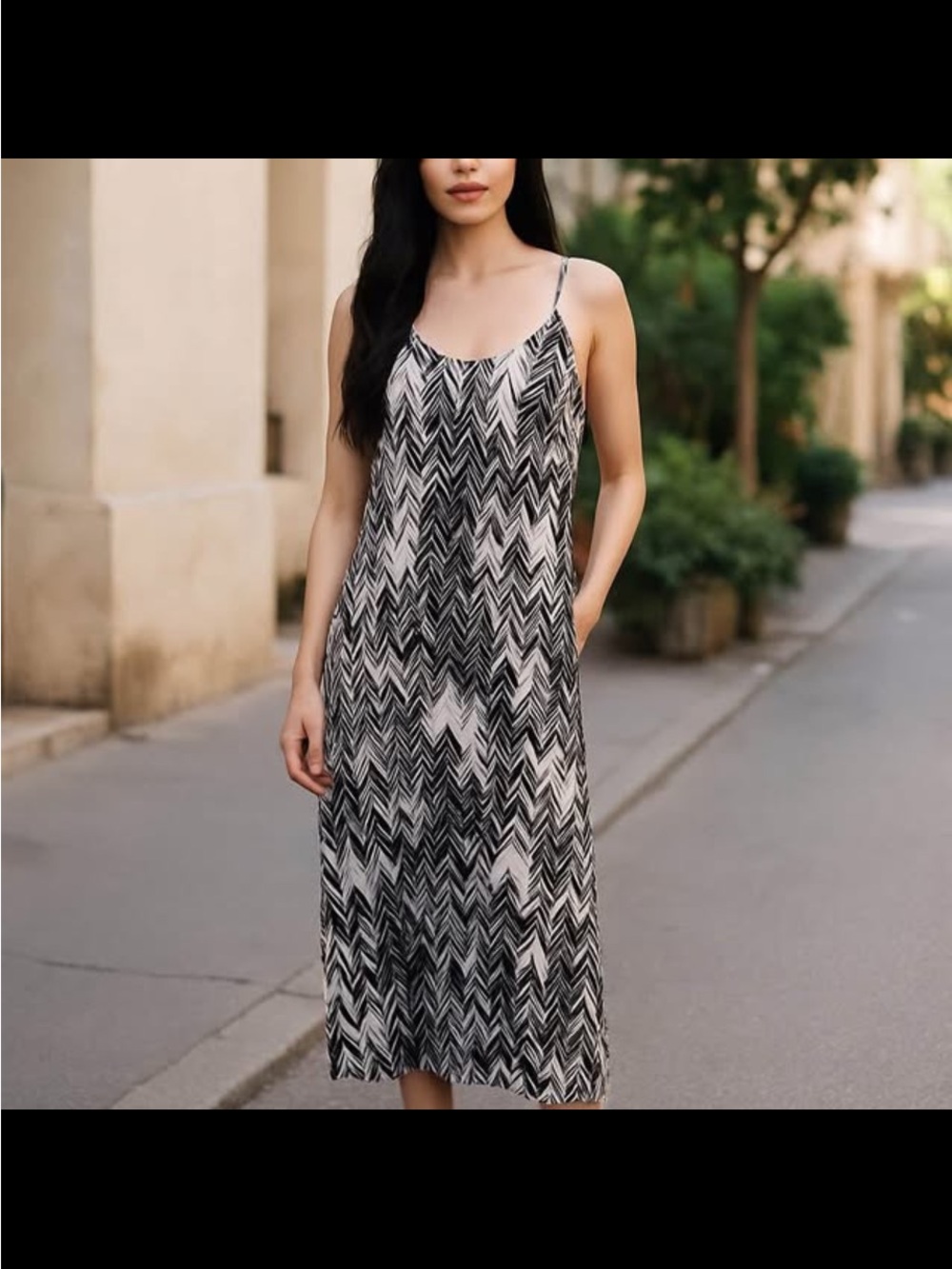 ARDENE crochet strappy maxi dress in black &white leaned chevron new size S